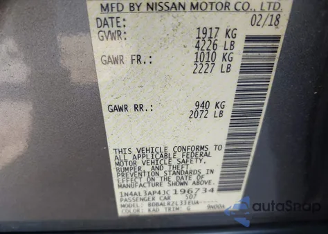 2018 Nissan Altima 2.5 Sl from USA, damaged, VIN 1N4AL3AP4JC196734